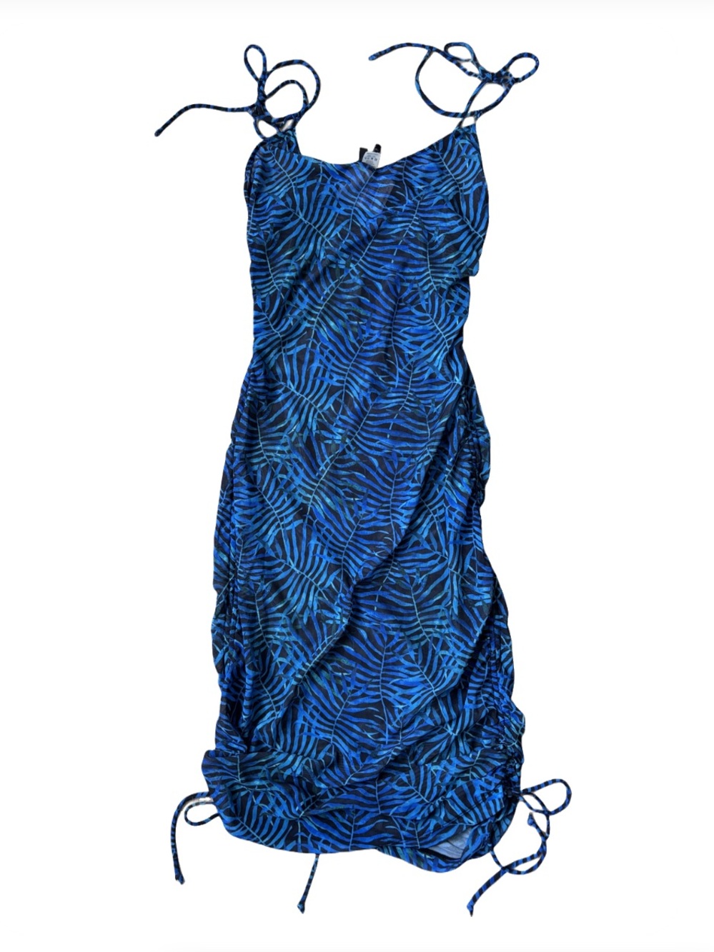 NWT Kendall+Kylie Mesh Ruched Swim Coverup SZ M Blue Leaf Y2K Resortwear